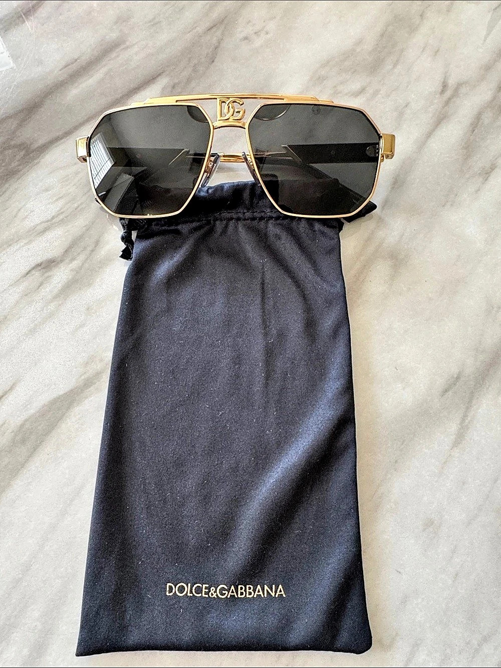 Dolce & Gabbana DG2305 Shield Sunglasses Black & Gold Like New